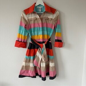 Diane Von Furstenberg Multicolor Striped Cotton Midi Dress Womens Size 2